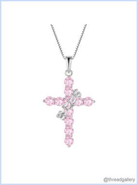925 Sterling Silver Crown Cross Necklace with Cubic Zirconia Pendant